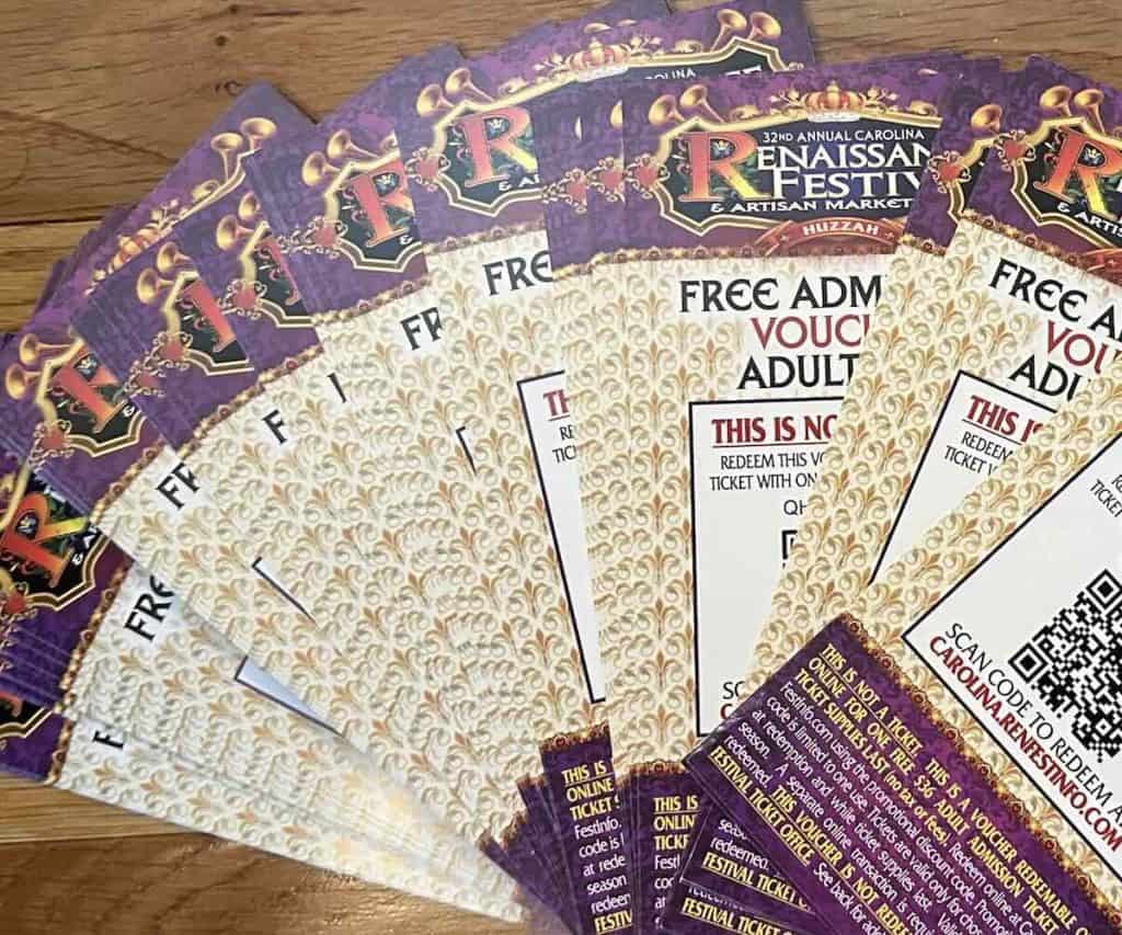 vouchers for Carolina Renaissance Festival