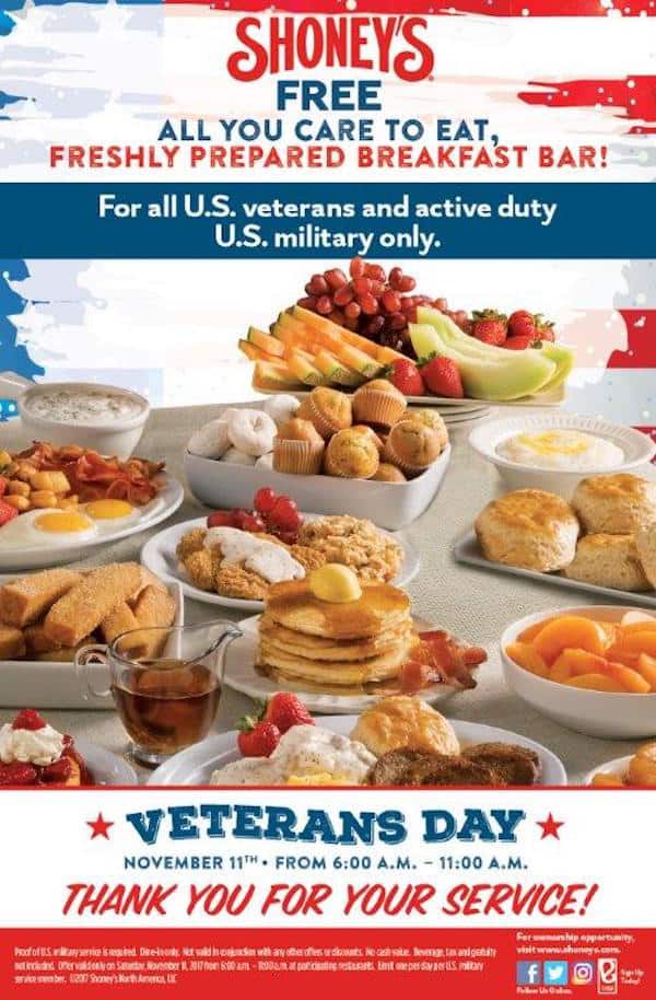 Free Breakfast Bar At Shoney S For Military Service Members On Veterans Day Charlotte On The Cheap