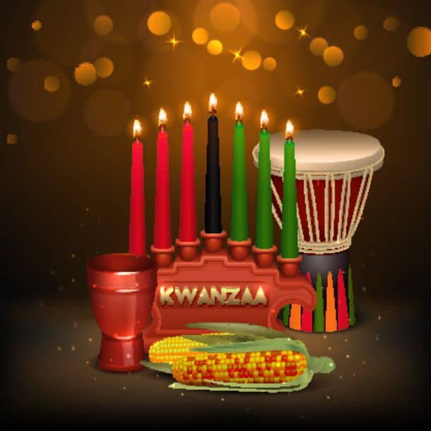 Kwanzaa Kinara Background Colorful Composition Poster African American Kwanzaa Holiday Celebration Colorful Festive Background Poster With Kinara Can