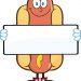 Smiling Hot Dog Cartoon Mascot Character Holding A Banner