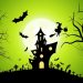 Halloween Background With Whitch And Haunted House Bats Moon And Spider Halloween Background With Whitch And Haunted House