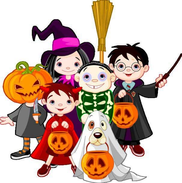 Halloween Children Trick Or Treating In Halloween Costume