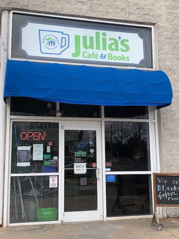 entry of Julia's Cafe and Books in Charlotte