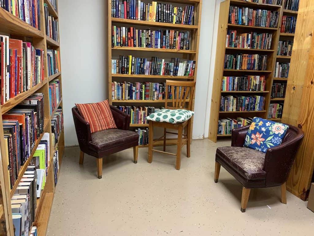 seating at used bookstore in Charlotte