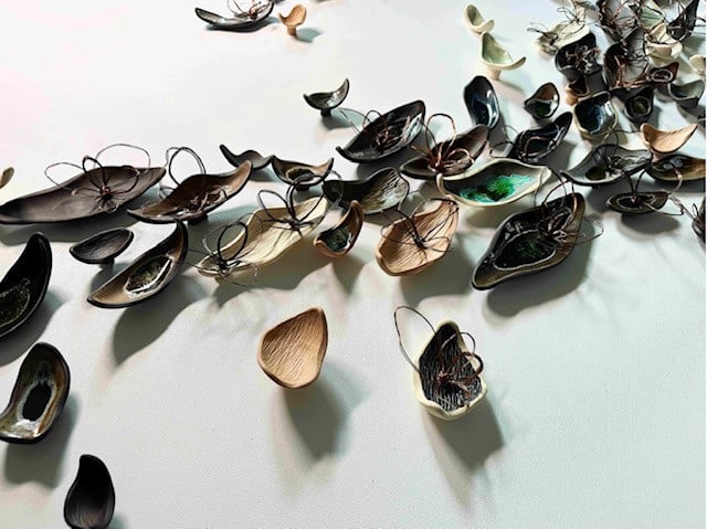 Sculpture with media metal, clay, recycled glass, by Lee Ko