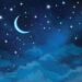 illustration of night sky with crescent moon and stars