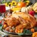 Thanksgiving dinner featuring roasted turkey
