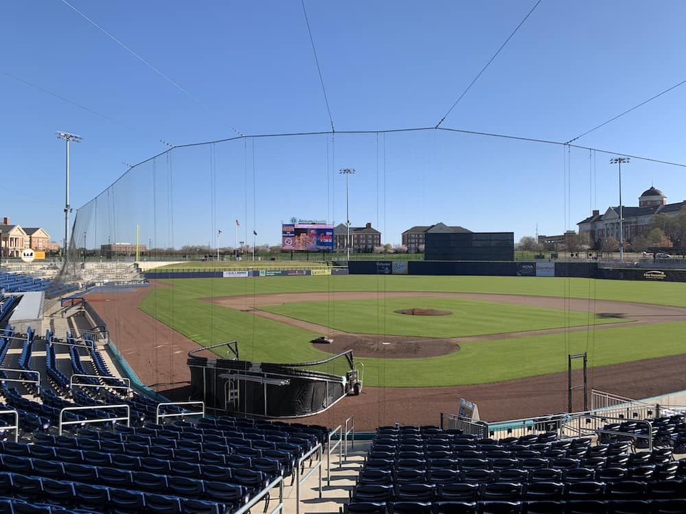 Atribum Health Ballpark in Kannapolis from behind home plate