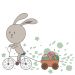 illustration of easter bunny riding bike pulling wagon of easter eggs