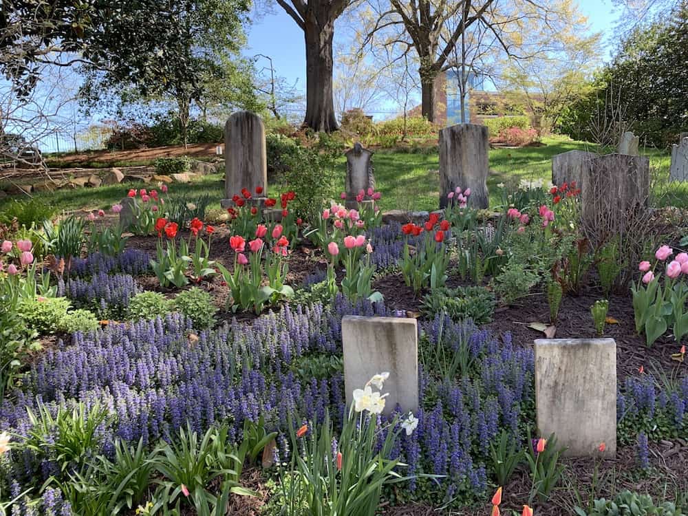 flowers and gravestones in Memorial Garden
