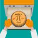 illustration of pie decorated with pi coming out of the oven for Pi Day