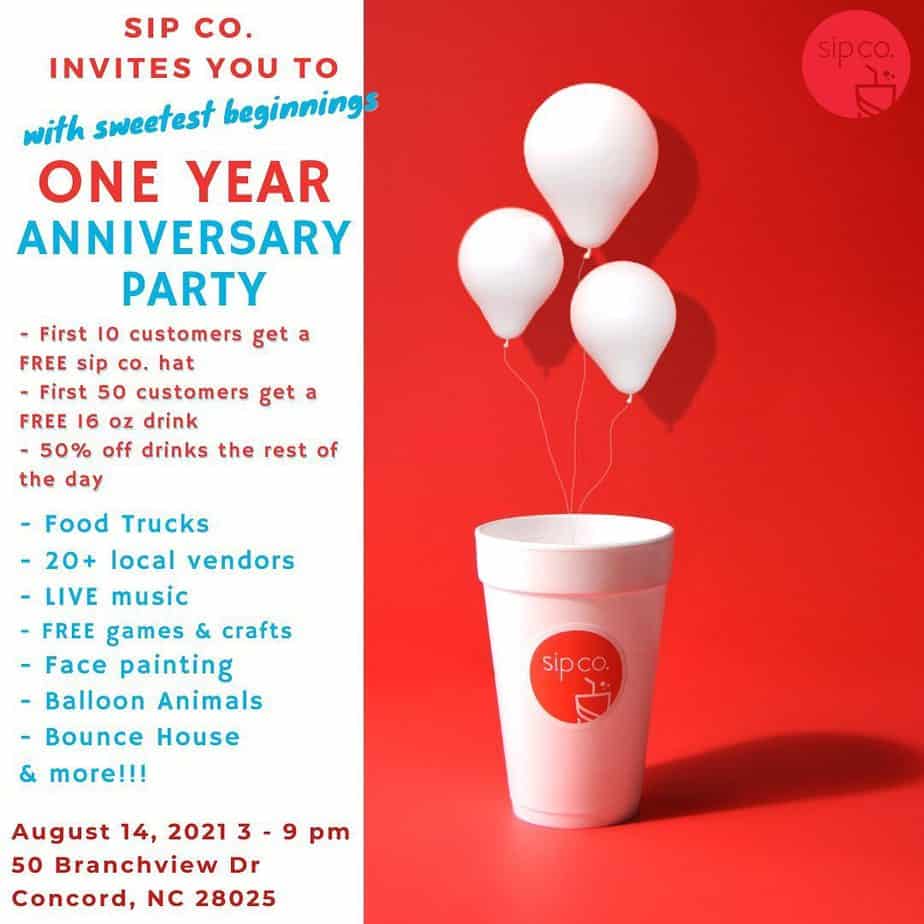 One Year Anniversary Party At Sip Co In Concord Aug 14 Charlotte On The Cheap One Year Anniversary Party At Sip Co In Concord Aug 14 Charlotte On The Cheap