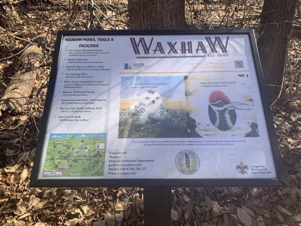 Informational nature signs on 12 Mile Creek Greenway in Waxhaw