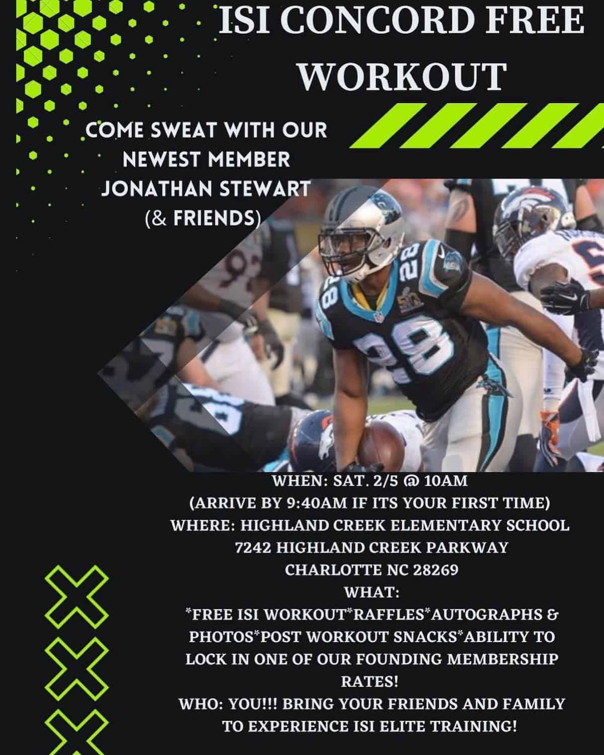 Free workout with ISI Concord and former Panther Jonathan Stewart
