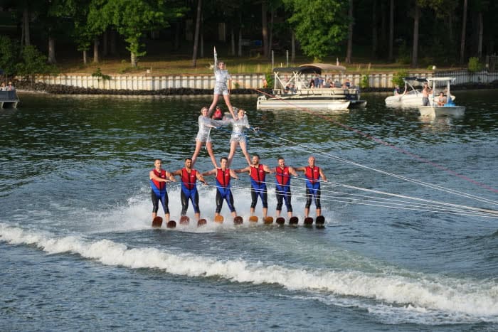 Ski team performing a pyramid