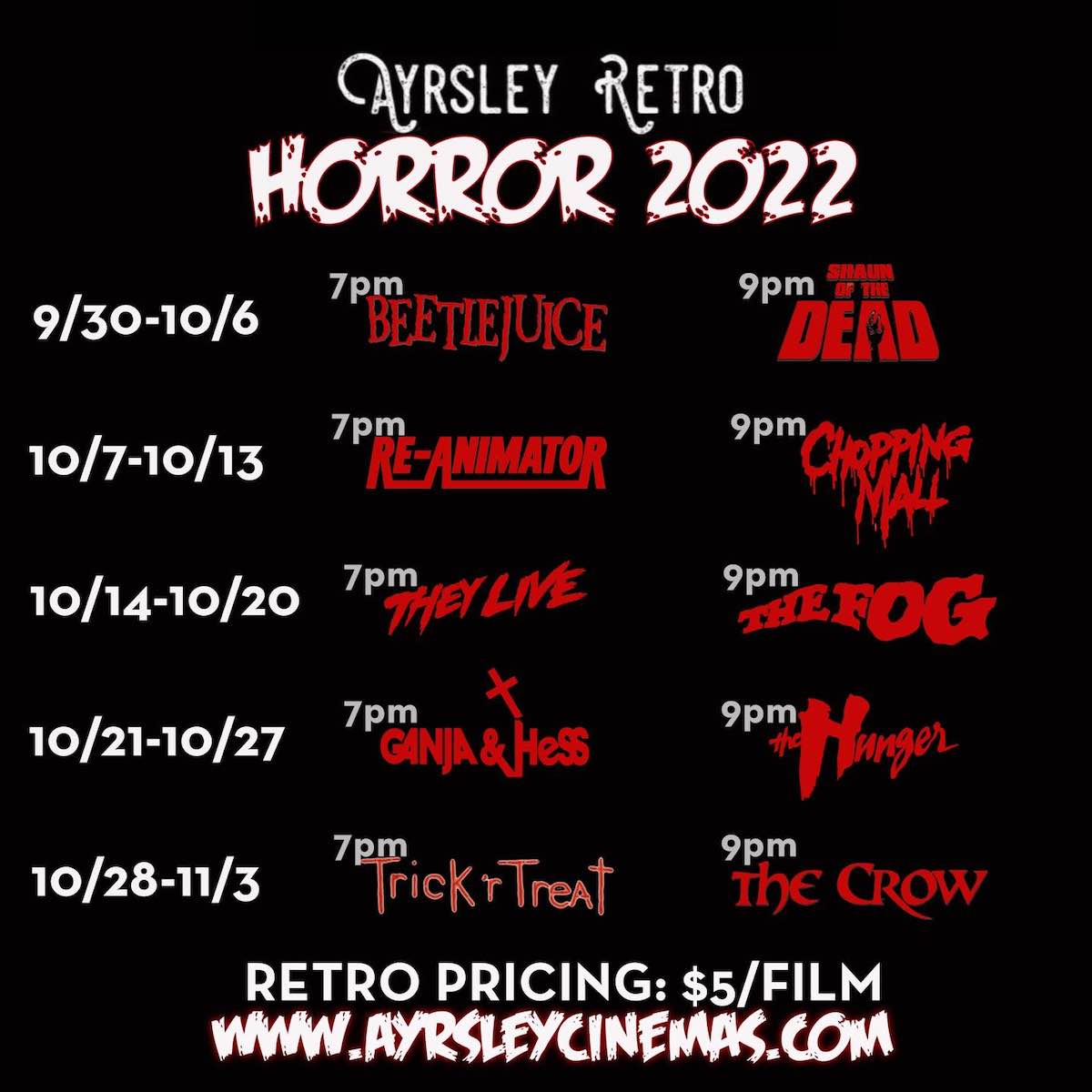 Retro Horror Series at Ayrsley Grand Cinemas returns with a retro price