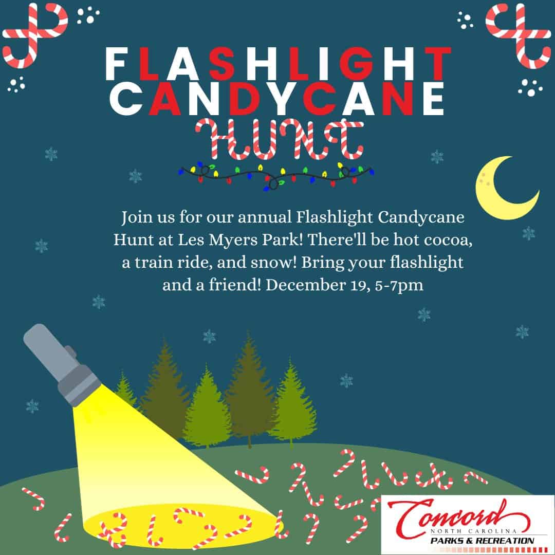 Flashlight Candy Cane Hunt at Les Myers Park in Concord Charlotte On