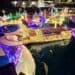 Pirate themed miniature golf course decorated with Christmas lights