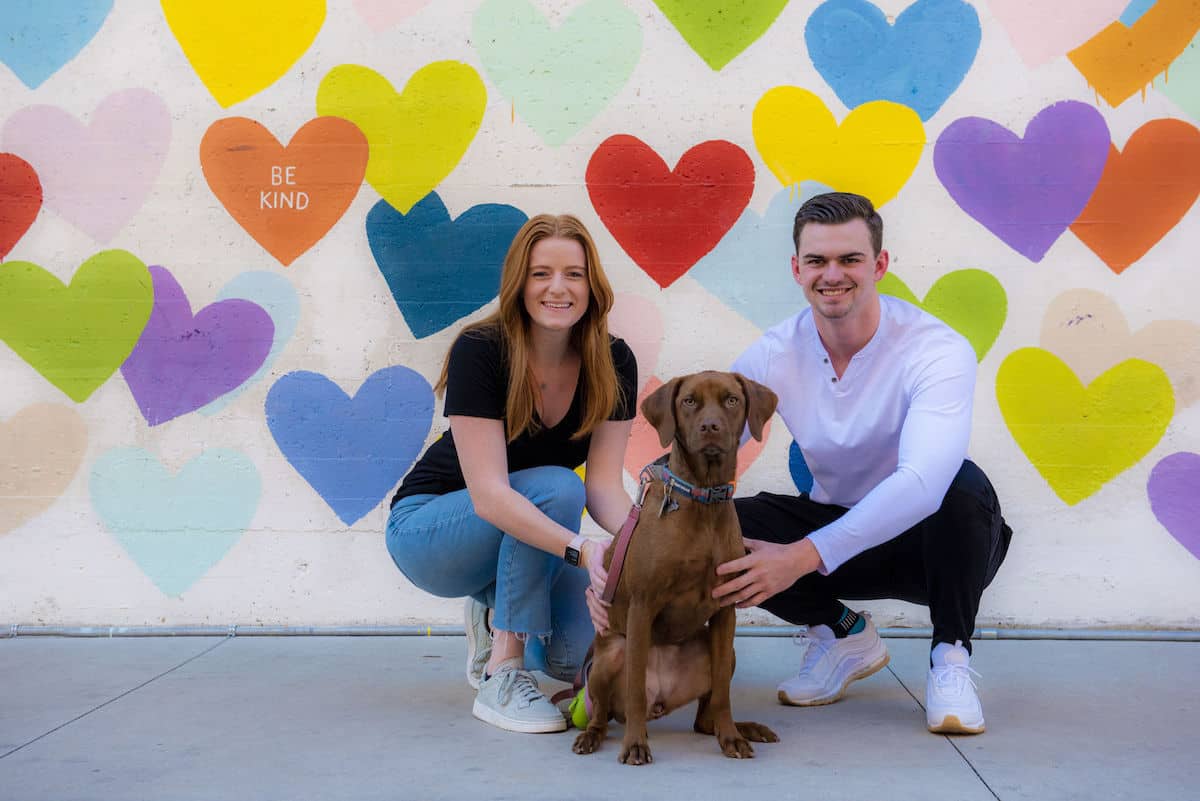 Free Valentine's Portraits and Flowers at Confetti Hearts Mural on Rail