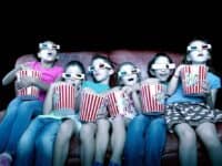 little kids watching movies with 3d glasses