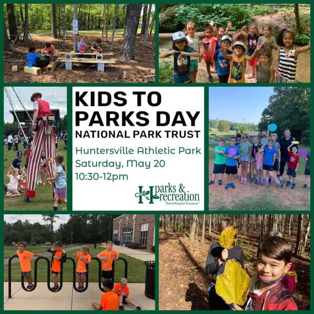 poster for kids to park day at huntersville athletic park