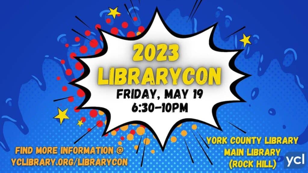 poster for 2023 librarycon in rock hill