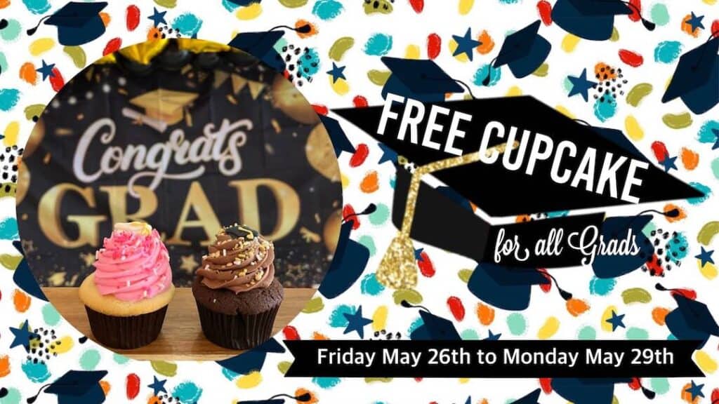 poster for free cupcakes for graduates from SAS Cupcakes
