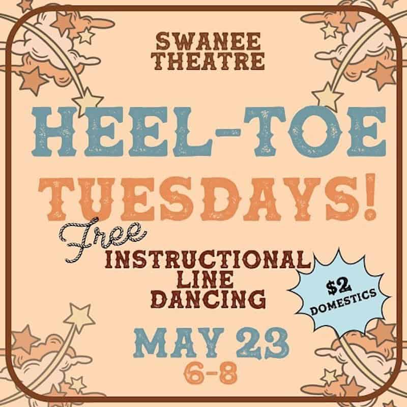 poster for heel-toe tuesday at swanee theatre