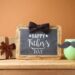 father's day message on small blackboard with mug and gift