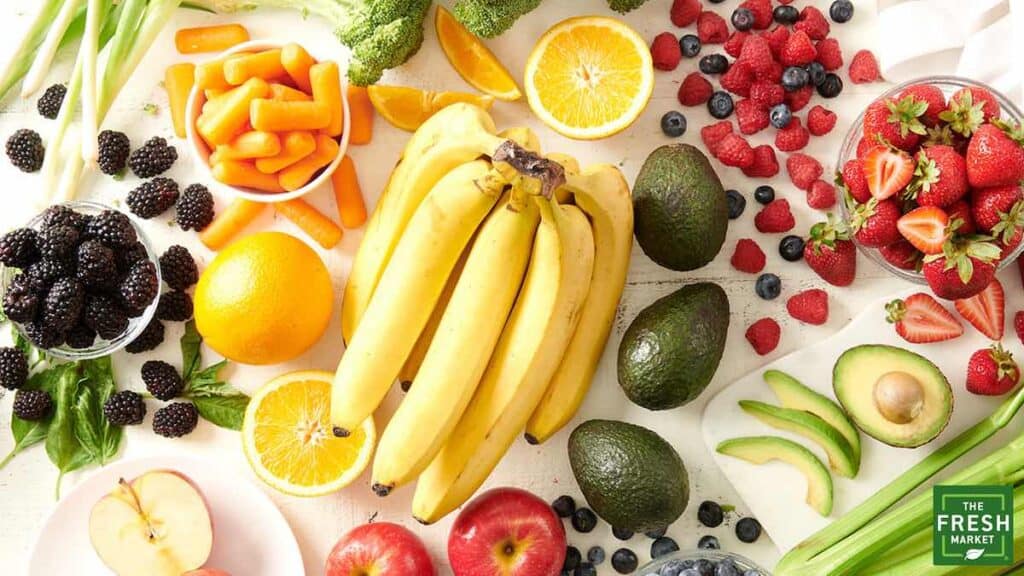 fresh fruit on a white table