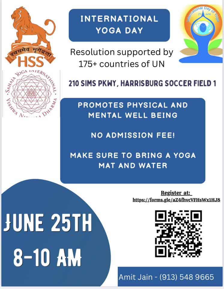 flyer for international yoga day at Harrisburg Park