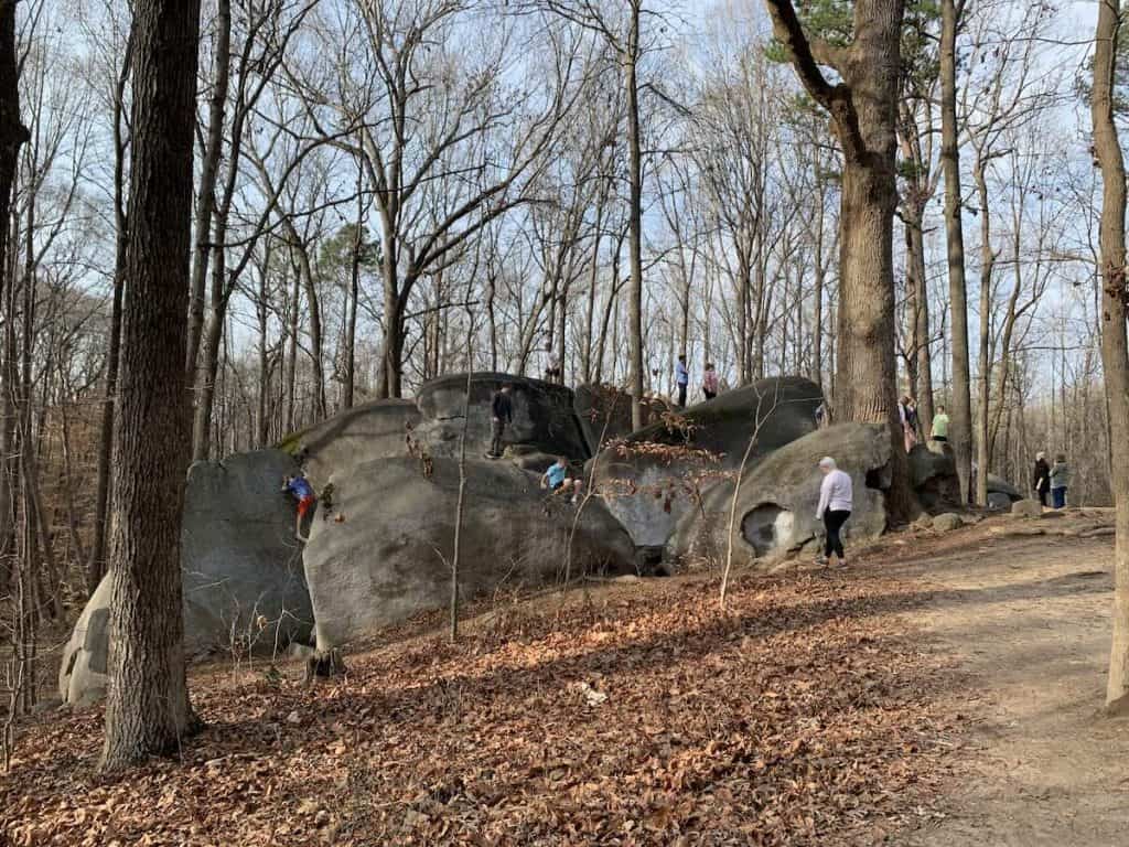 People climbing on the rocks at Big Rock Nature Preserve