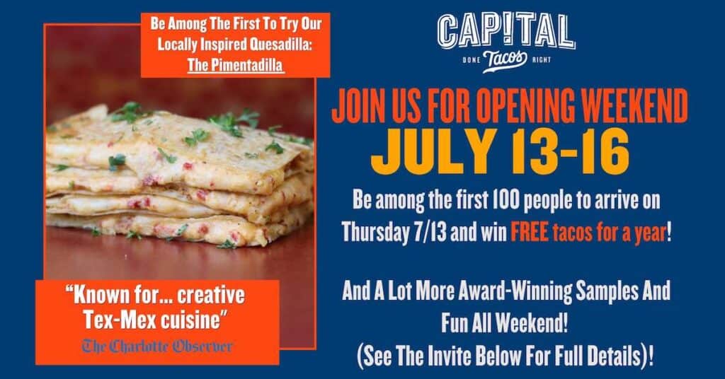 poster for Capital Tacos grand opening