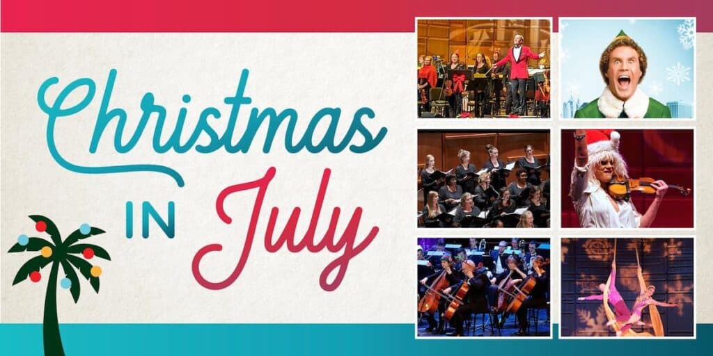banner for Charlotte Symphony's Christmas in July sale