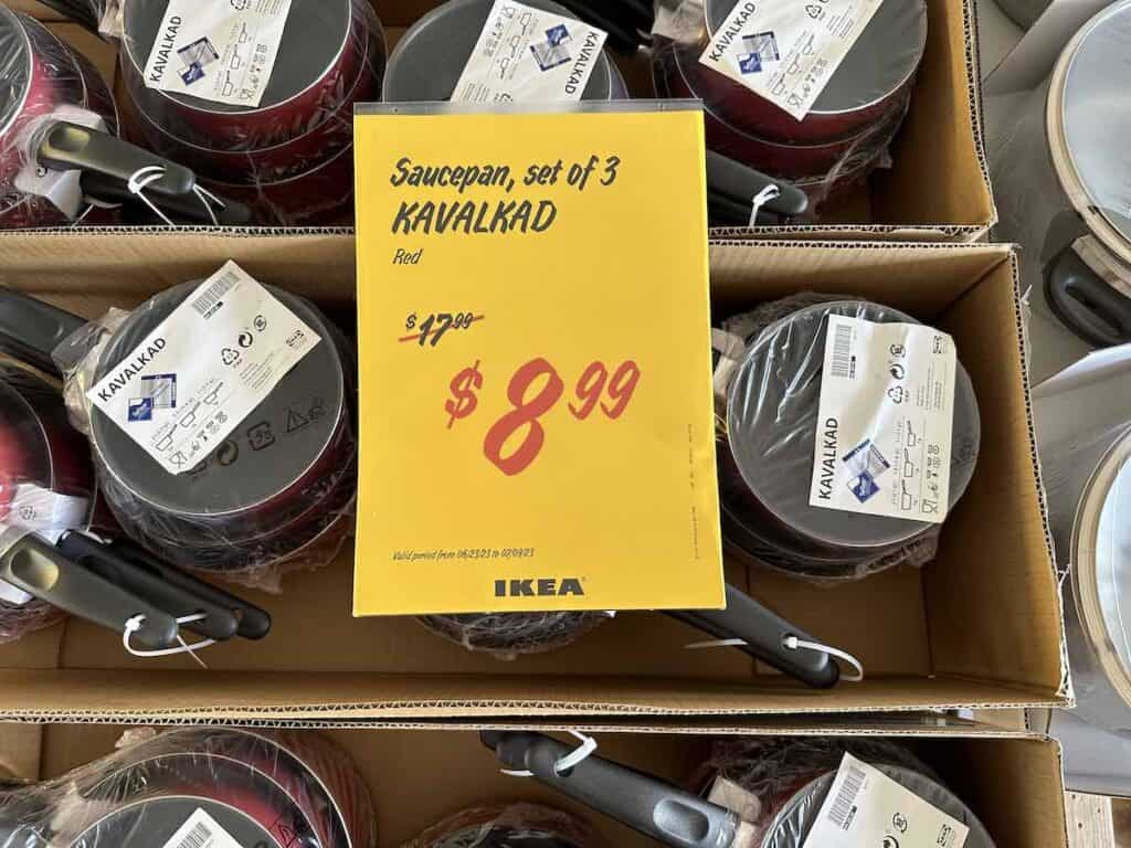 red saucepans at IKEA tent sale