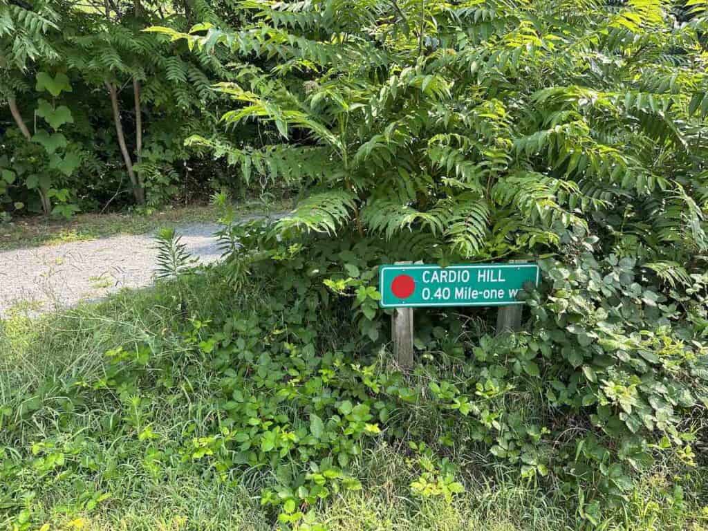 Sign saying "Cardio Hill" at Kings Mountain Gateway Trails