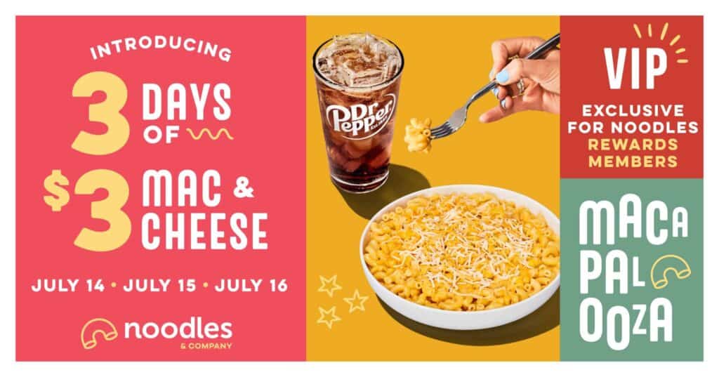 banner for Noodles & Co's Mac & cheese day