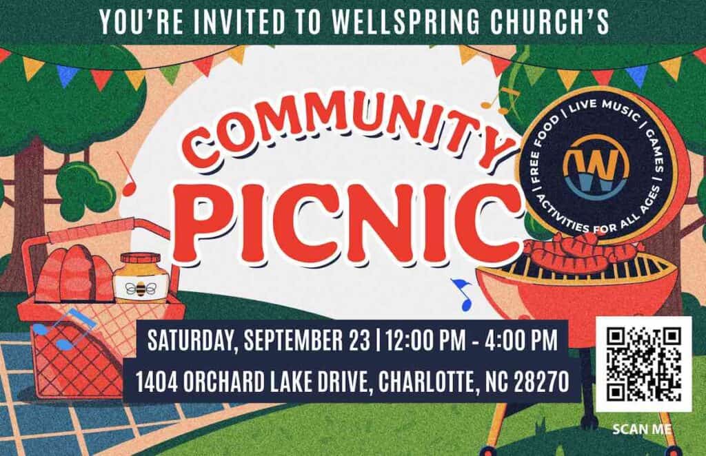 banner for community picnic at Wellspring Church