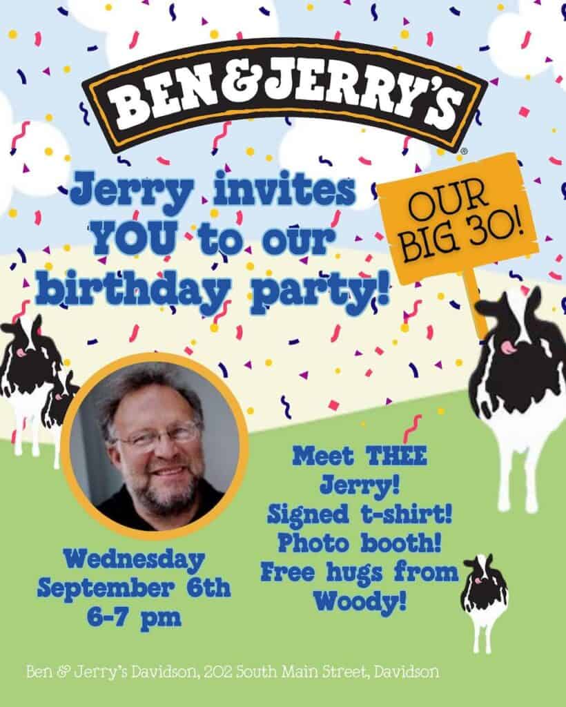 flyer for Ben & Jerry Davidson's 30th birthday party