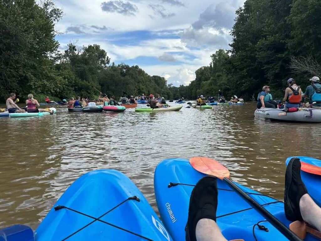 kayaking down a river