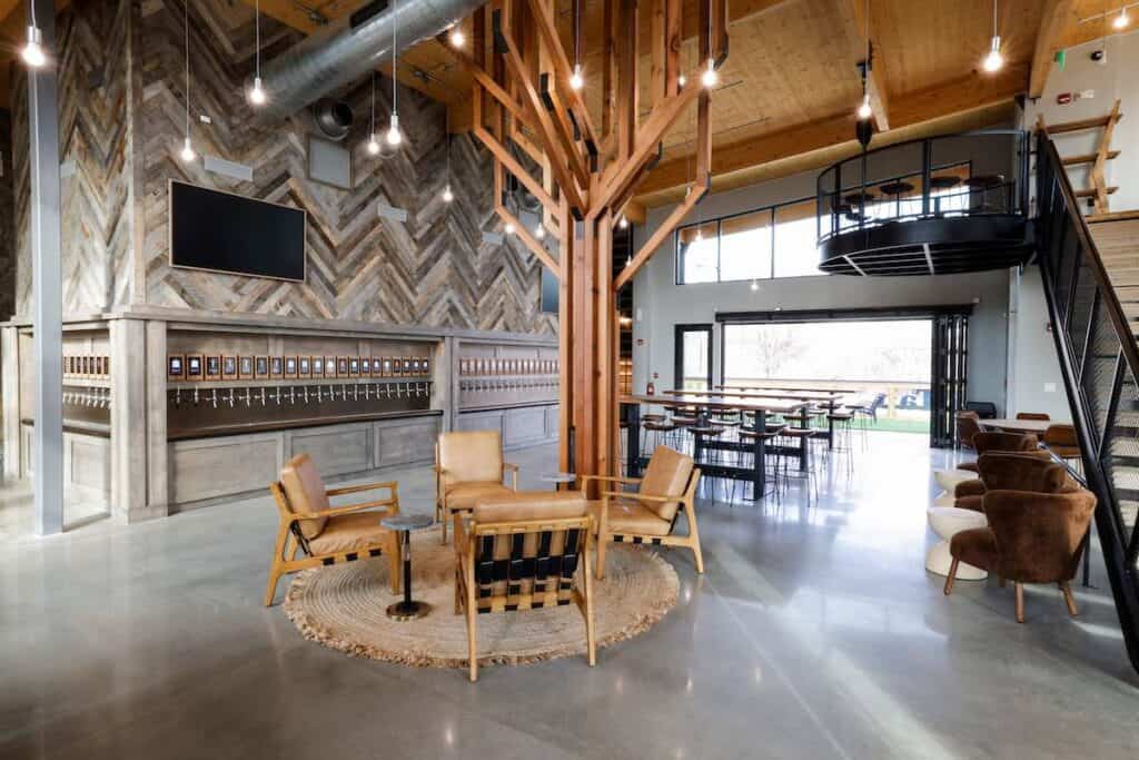 Interior of OpenTap, showing beer wall and seating