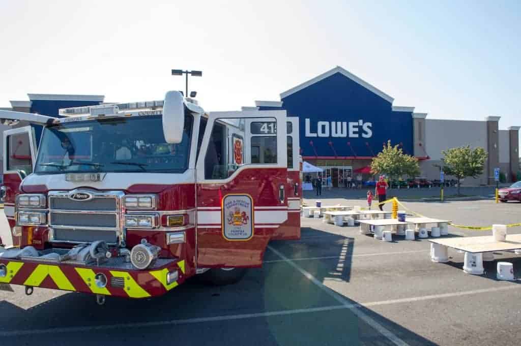 fire engine in parking of Lowe's