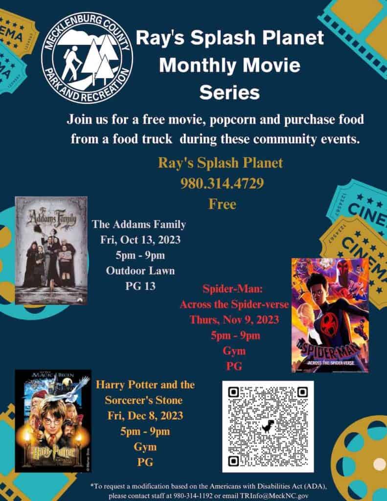 flyer for movies at ray's splash planet
