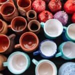 handmade ceramic cups, viewed from above