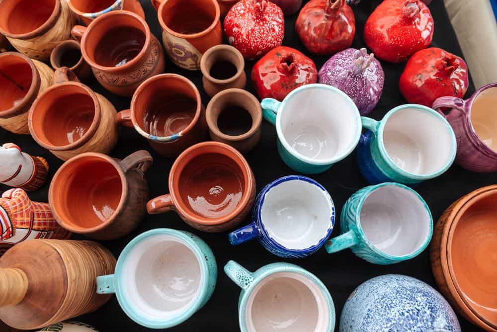 handmade ceramic cups, viewed from above