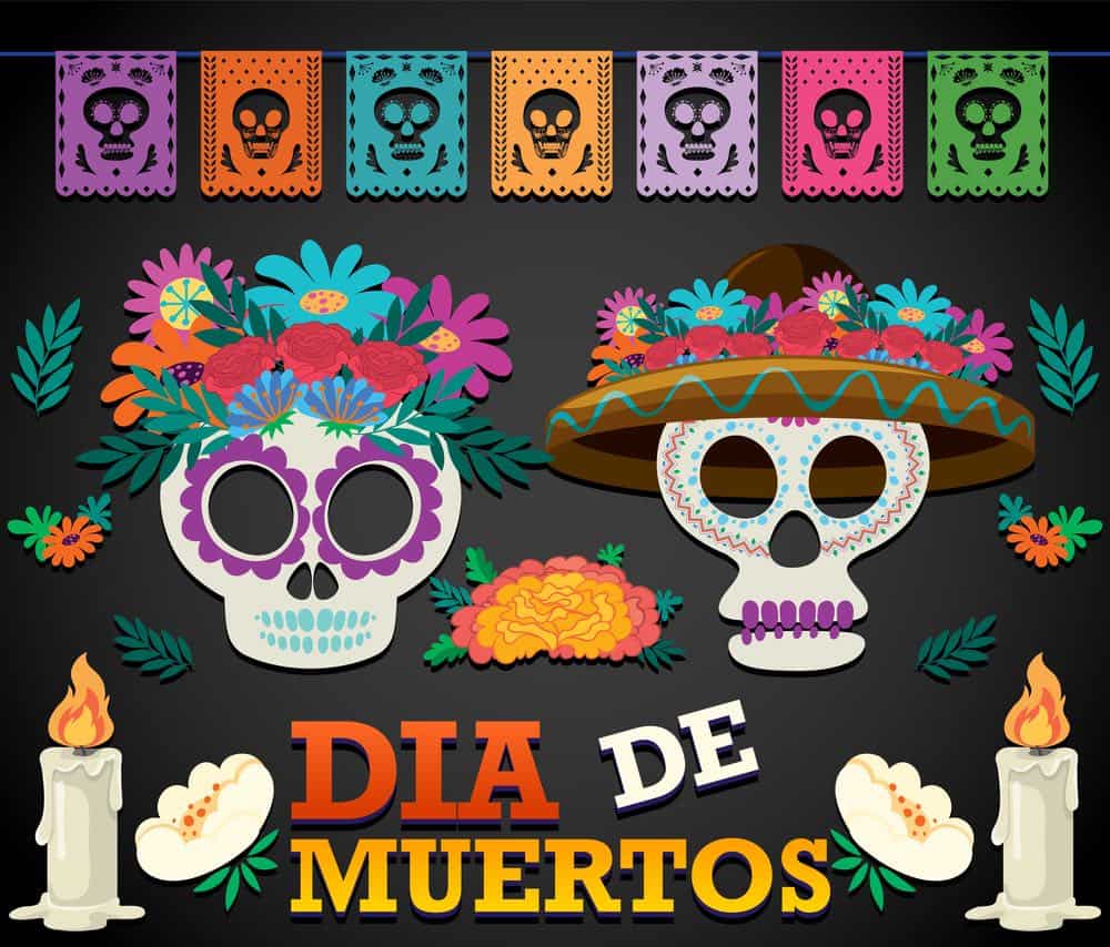 Dia de Muertos illustration on black background