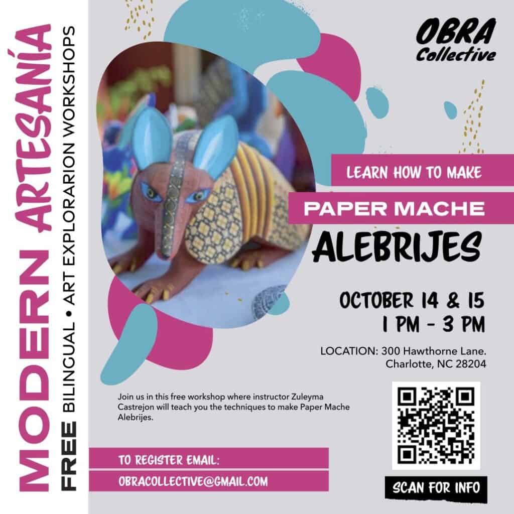 flyer for paper mache alebrijes workshop