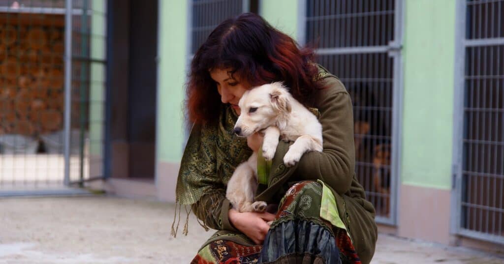 woman with dog at shelter