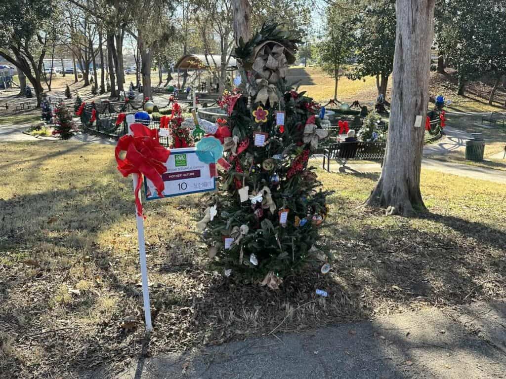 Decorated Christmas trees in a park in Belmont, NC