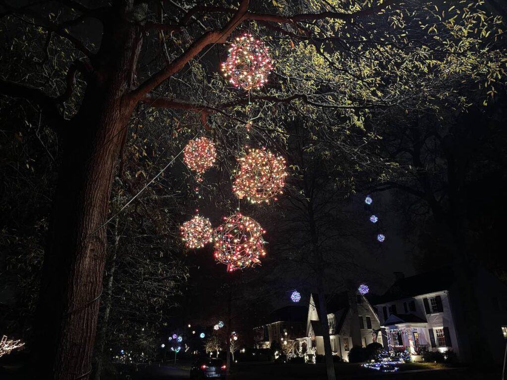 Hillside Avenue in Charlotte with Christmas decorations